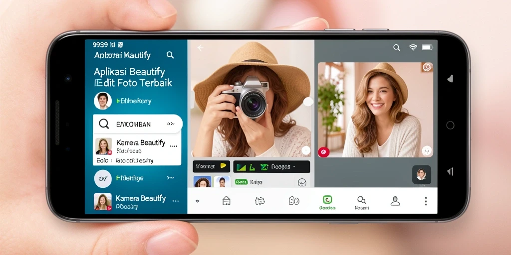 Antarmuka intuitif aplikasi Kamera Beautify 9939 yang memudahkan pengeditan foto.