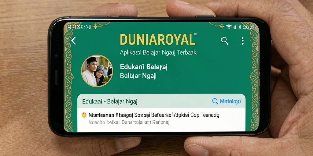 Antarmuka aplikasi DUNIAROYAL untuk belajar ngaji yang interaktif.